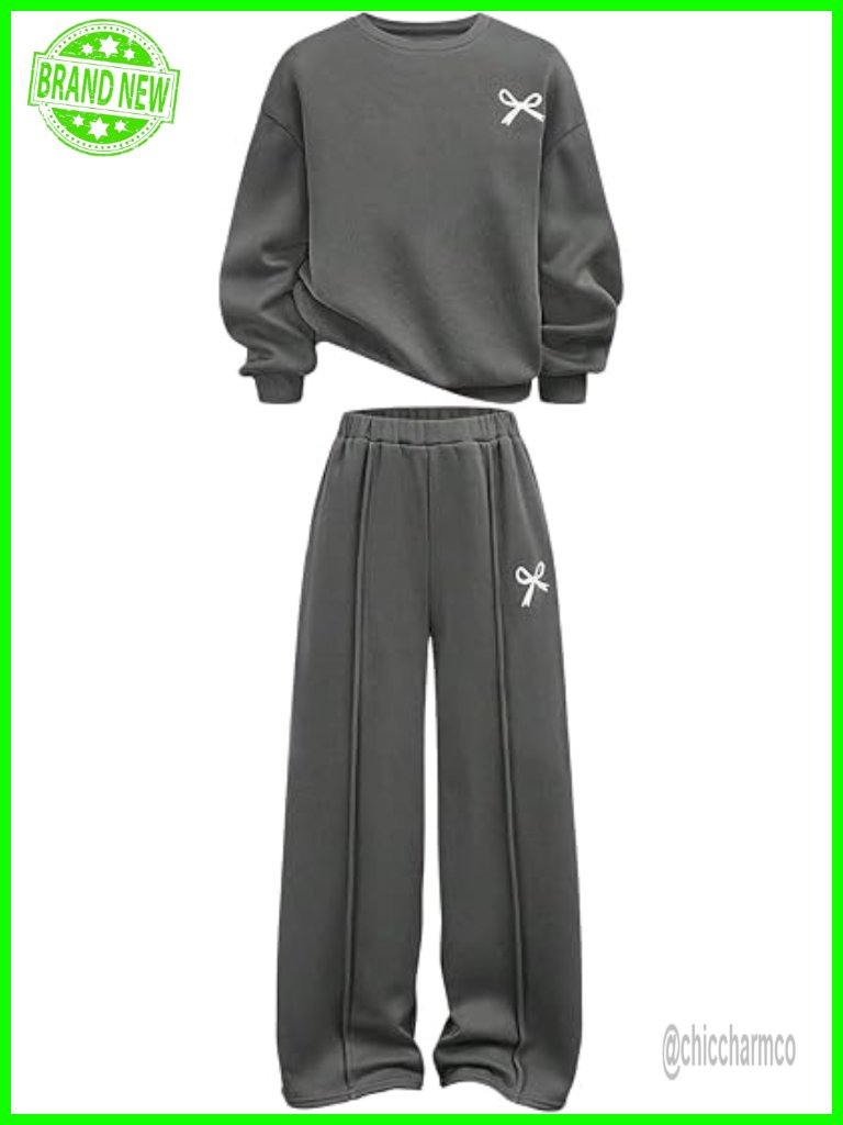 Girl's 2 Piece Bow Graphic Pullover Sweatshirt And Wide Leg Pants Set